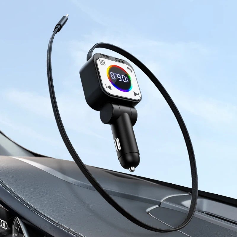 Bluejw 30W Car Charger Cigarette Lighter Adapter with RGB Light Ring & Retractable 45W Type-C Cable, Bluetooth Compatible Automobile Charger - Image 3